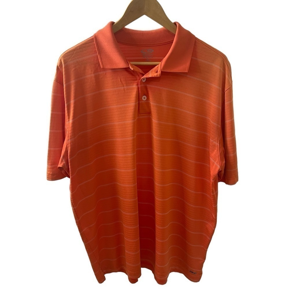 Champion Large Golf Polo Orange Striped 3 buttons short sleeve 100% Polyester